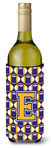 Caroline's Treasures CJ1064-ELITERK Letter E Football Purple and Gold Wine Bottle Hugger Bottle Cooler Sleeve Hugger Machine Washable Collapsible Insulator Beverage Insulated Holder