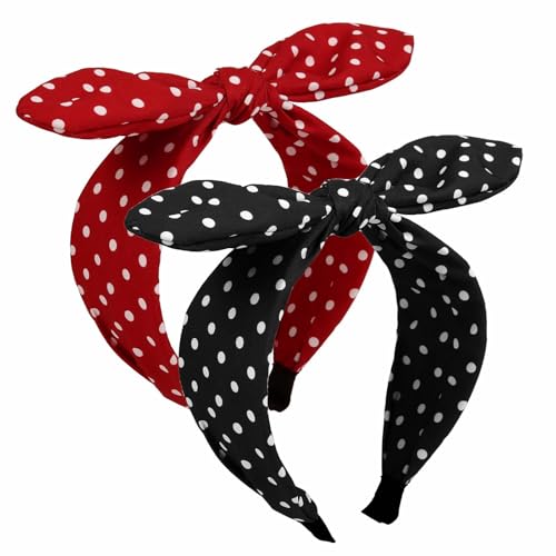 Huachi 2PCS Polka Dot Headbands for Women Red...