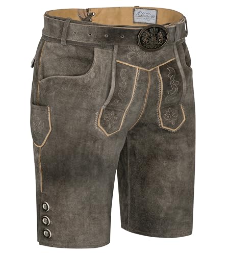 Schöneberger Trachten Couture Herren Lederhose kurz mit Trachtengürtel, Trachtenlederhose Oktoberfest, Original Nubuk-Leder, Tegernsee (56)