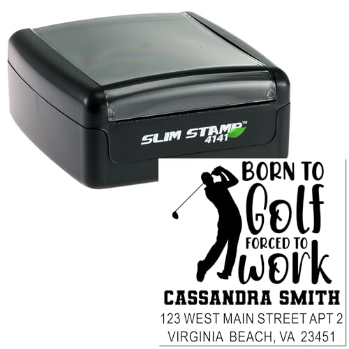 Image of Travel Golf Life Motto Slim Pre-Inked Address Stamp - Square Address Stamp | Portable Address Stamper. Golf Course Stamp. Choice of 5 ink colors. Stores flat. No separate pad needed. Oil-based ink.