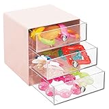 mDesign Plastic Accessory 3 Drawer Cube Box Storage Organizer Station for Baby/Kids Bedroom, Changing Table, Nursery or Playroom - Organization for Diaper Creams, Ointments, Supplies, Light Pink/Clear