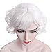 REEWES Elderly Women Wigs Costume White Curly Wigs with Bangs for Old Women Cosplay Costume Short Layered Synthetic Hair Party 100th Day of School Dress Up