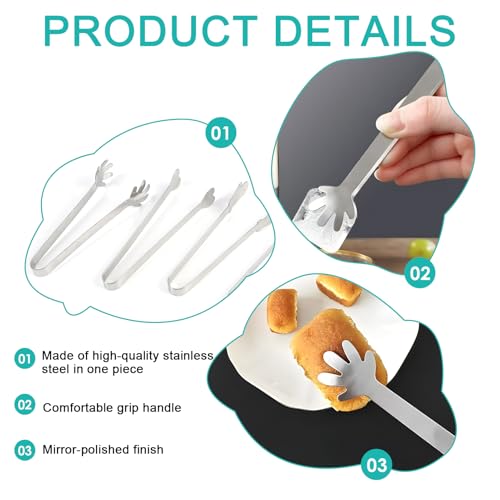 Miniatura 3 de 7 Pcs Pinzas Para Azúcar, Plateado Pinzas Para Hielo, Pinzas De Cocina De Acero Inoxidable 12 Cm, Para El Uso Diario En Cocina Y Café, Aptas Para Servir Ensaladas, Dulces Aperitivos En Bodas, Fiestas