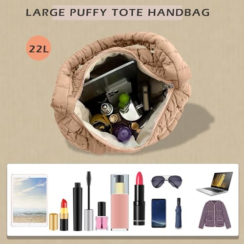 Image of Puffer Hobo Bag for Women Large Quilted Puffy Handbag Lightweight Quilted Carryall Shoulder Bag for Work Travel Gym