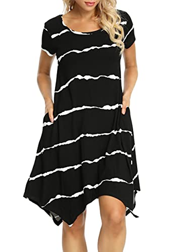 Image of Women Casual Loose Soft Crewneck Short Sleeve Pockets Swing T-Shirt Dress