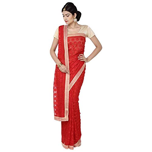 Image of FEMEZONE Women's Jaal Chiffon Saree With Blouse Piece