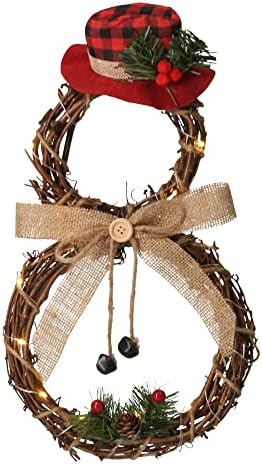 GloBrite Snowman Christmas Wreath with 30 LED Lights | Rattan Wreath | Christmas Door Decorations | Door Wreath for Wall Decor, Christmas Decorations & Christmas Gifts