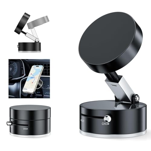 TUTGLOBAL Magnetische KFZ-Handyhalterung mit Vakuum-Saugnapf, passend für alle Handys, verstellbare Handyhalterungen für Ihr Auto, Zuhause, Büro, glatte Oberflächen, Metallring haftet außen, wenn die