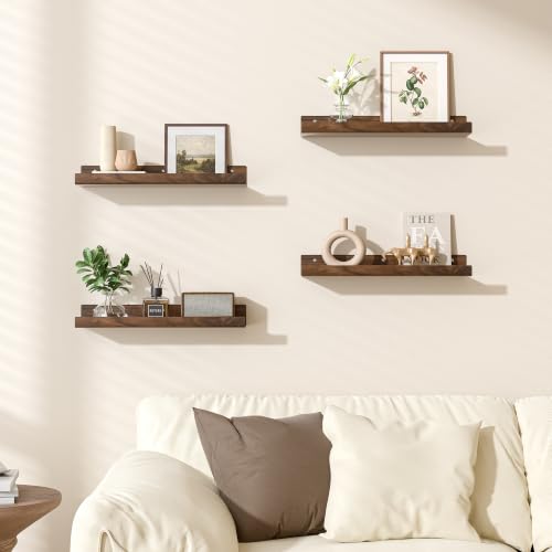 Image of upsimples 4 Pcs 15 inch Acrylic Shelves for Wall Decor and Display, Walnut