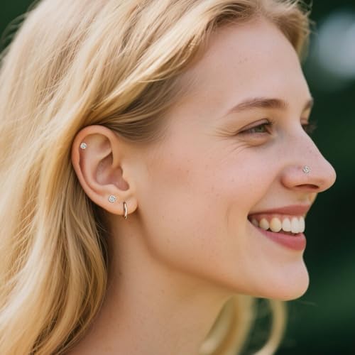 Nose Rings Studs - 5 Pairs 20G Gold/Silver Nose Screw Rings for Women Men 316L Surgical Stainless Steel Hypoallergenic Corkscrew Nose Studs 1.5mm 2mm 2.5mm 3mm 4mm Clear CZ Piercing Jewelry4