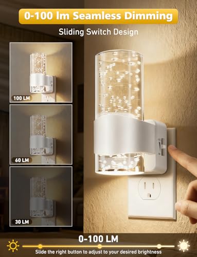 Image of Night Lights Plug into Wall, Dimmable LED Night Light with Dusk to Dawn Sensor, Plug in Night Light Brightness Adjustable, 2 Pack 3000K Acrylic Nightlight for Bathroom Hallway