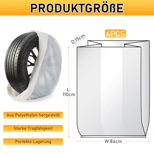 Reifensäcke 4er Set,Reifentüten bis 22 Zoll,Reifensack Schützen Verschleiß und Ihren Kofferraum vor Schmutz,Reifen Tüten für den Reifenwechsel,Transport und Lagerung