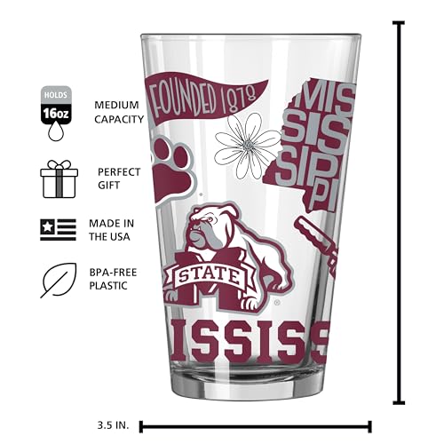 Image of Logo Brands NCAA 16 oz Pint Glass - Durable Glass With Bold Team Color- Chip-Resistant Rim Drinkware For Fans, Tailgates, Home Bars & Everyday Use
