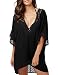 luvamia Women's Lace Trim Cutout Plunge Neck Loose Swimsuit Cover up Beach Wear Solid Black, Size M