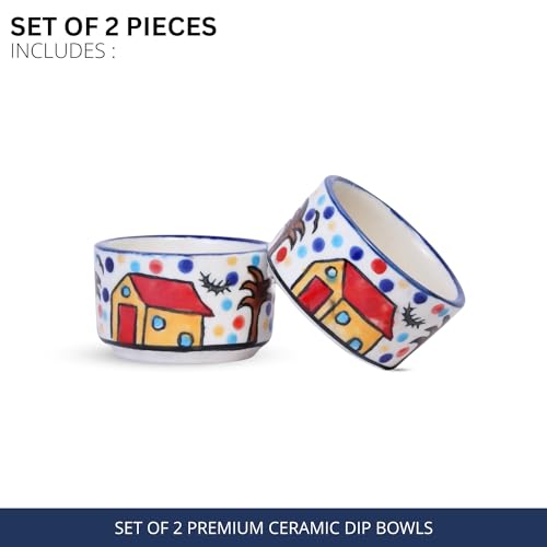 Image of Freakway Hand Painted White Ceramic Dip Bowls Set of 2, 40Ml for Serving Chutney /Pickle /Small (HUT)
