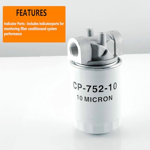 Image of Hydraulic Oil Filter Assembly,10 Micron,3 /4 inch NPT, 20 GPM,200 PSI, Hydraulic Return Line Filter Housing with Indicator Port for Log Splitters & Mini Excavators,Models 723-0405, CP-752-10,221006 kit