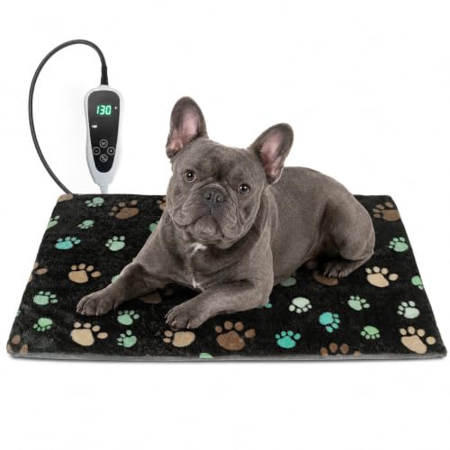 GOLOPET Puppy Heating Pad 28x18 in with Smart Thermostat Switch and Power Line Protection Tube,Obtained MET and UL Dual Certification,Waterproof Pet Heating Pad for Dogs with Plush Fabric Cover-Black