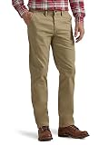 Lee Men's Flat Front Slim Straight Pant, Khaki, 33W x 32L