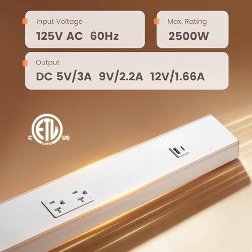 SURAIELEC 2-Pack 36 in Under Cabinet Hardwired Power Strip with GFCI, Trapezoid Aluminum Design, 20A GFCI + 2×20A TR Outlets with USB-A & USB-C, Power Strip for Kitchen, Workshop, ETL Listed, White by SURAIELEC - Image 2