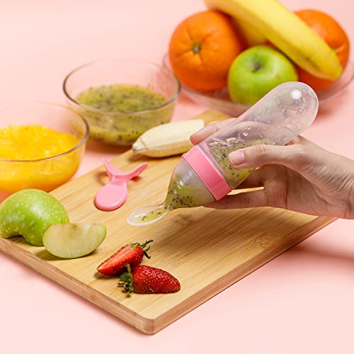 Gedebey Baby Fruit Feeder/Baby Food Feeder Pacifier - (3 Pack) 2 Pacifiers, 1 Silicone Spoon Squeeze Bottle Fresh Milk Frozen Infant Teething Toy Teether BPA Free Teeth Relief Toys Feeding (Pink) - Thumbnail 4