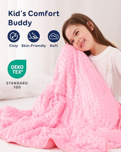 Image of Kivik Weighted Blanket 7 lbs, Small Minky Dotted Blankets, Soft Heavy Blanket Throw, Machine Washable, 41 x 60 Inches Pink