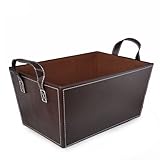 The Lucky Clover Trading Roosevelt Faux Leather Basket Magazine Holder, Brown