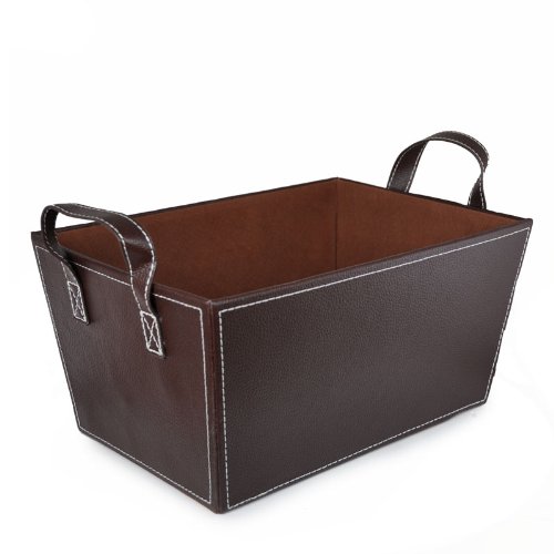 The Lucky Clover Trading Roosevelt Faux Leather Basket Magazine Holder, Brown