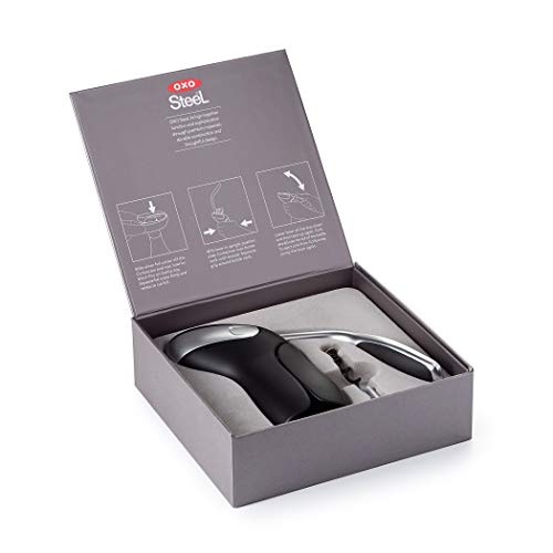 OXO Saca-rolhas vertical de aço com cortador de alumínio removível, preto/prata, 2.1