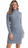 Avancel Damen Rollkragen Kleid Zopfmuster Basic Kleid Herbst Winter Warm Strickkleid Elegant Kleider Grau S