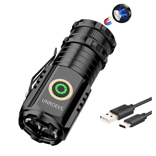 Mini LED Flashlight Rechargeable USB C Charging, Small Flashlights Powerful Max 2550 Lumens with 5 Light Modes, Pocket Light with Clip, Magnetic Flash Lightfor EDC,Camping, Hiking,Emergency