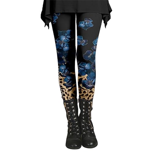 IUYTYSER Legging pour femme - Caleçon pour femme - Legging d'hiver pour femme avec impression artistique par pulvérisation - Pantalon doux et extensible en maille, Bleu ciel 7, L