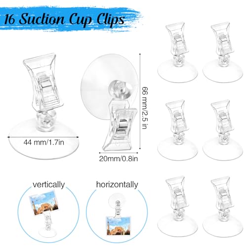 Svalor 16 Stück Saugnapf Haken Clip Halter, Saugnäpfe Saugnapfhaken mit Clips, Saugnapf Klammer Transparent, Saugnapf Clip Halter, Saugnapf Haken, für Supermarkt, Zuhause usw.(4.5cm)