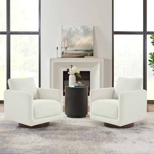 Image of Modern Swivel Accent Chair, 360 Rotating Round Barrel Armchair with Performance Fabric Upholstery for Living Room, Bedroom, Office, Reading Nook, Single,Cream