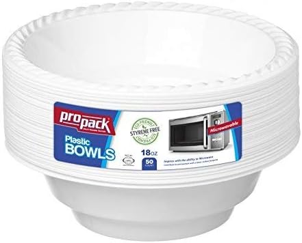 [100 Count] Disposable Plastic White 18 oz Heavy Weight Bowls, Great For Weddings, Home, Office, School, Party, Picnics, Take-out, Fast Food, Outdoor, Events, Or Every Day Use, By ProPack