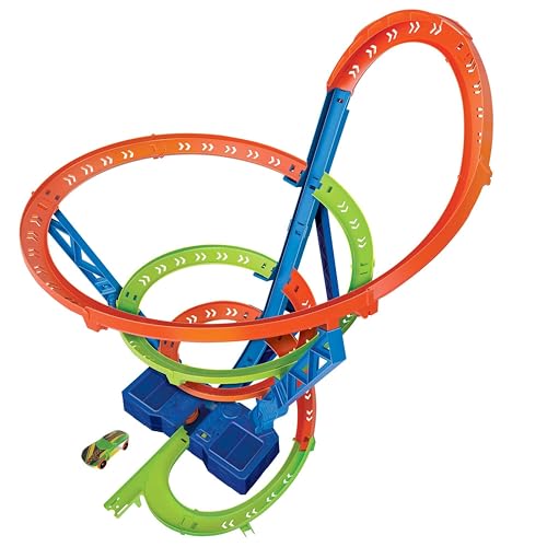 Hot Wheels Coffret Piste Cyclone Crash, Grand Circuit motorisé (70 cm de Haut) avec 3 Zones de carambolages, 1 véhicule Inclus, Jouet Enfant, HJT51