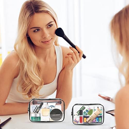 2 Pcs Clear Travel Toiletry Bag, Waterproof Clear Makeup Bags Set, PVC Zippered Toiletry Carry Pouch, Portable Clear Cosmetic Bags for Vacation, Bathroom and Organizing(Small + Large)