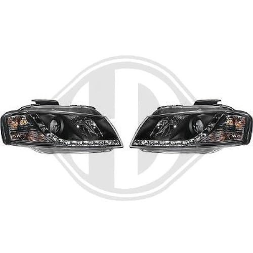 Image of 1031585 LHD Right Left Passenger Driver Side RH LH Projector Headlight Headlamp Pair LED Dragon Clear Black