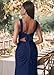 Women Sexy Tie Low Back Sleeveless Split Maxi Dress Party Cocktail Long Dresses for Wedding Guest, Navy Blue Medium