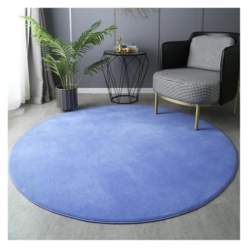 Grand tapis de table basse rond bleu nuit en velours de corail - 2