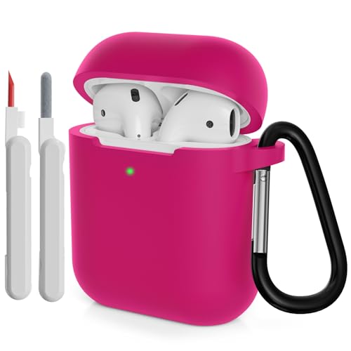 KOKOKA Custodia in Silicone Compatibile per AirPods 2 con Kit di Pulizia, Case Cover Protettiva in Premium Silicone per Airpods Seconda Generazione 2019 con Moschettone, Watermelon Red