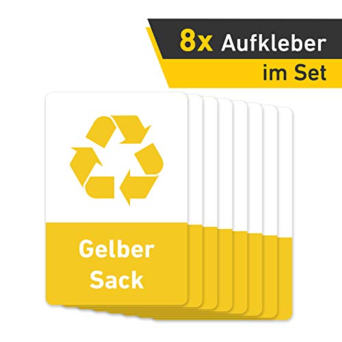 Recycling Aufkleber 8er Set Gelber Sack Mülltonnen Mülleimer (5 x 7,5 cm) - Image 4