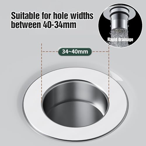 Bathroom Sink Stopper Hair Catcher, Bathroom Sink Drain Strainer, Pop Up Sink Drain Filter with Removable Stainless Steel Filter Basket Hair Catcher for US Bathroom Sink Stopper Replacement (2 PCS) - Thumbnail 3