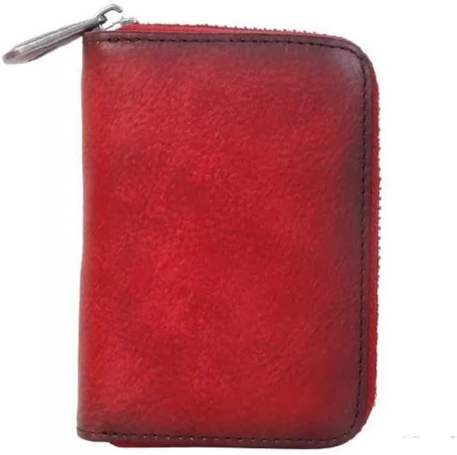 Men's and Women's Cowhide Wallet Retro Zipper Purse Change Card Key Bag Leather Square Small Wallets Portable Coin Bags (Color : A)