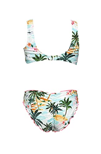 Hobie Girls' Bralette Top And Hipster Bikini Bottom Swimsuit Set, Multi//Destination Vacation, 14 #TOP1