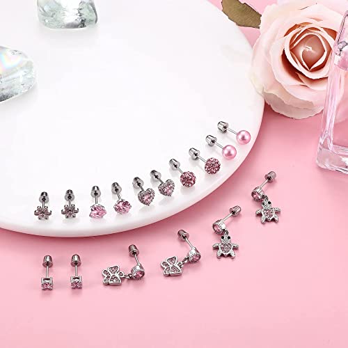 Jerywe 6-8 Pairs Hypoallergenic Stud Earrings For Women Surgical 316L Stainless Steel Cubic Zirconia Heart Screw Back Earring Multicolored Pearl Rainbow Flower Butterfly Dangle Earrings Set #TOP4