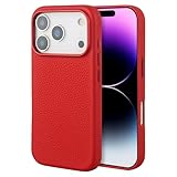 Compatible with iPhone 17 Pro Leather Case – Premium Litchi Grain Real Leather Cover Compatible with MagSafe, Slim Protective Case with Soft Microfiber Lining, Shockproof, 6.3 inch Red