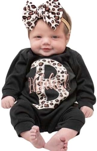 Personalized Leopard Romper and Turban Set, Custom Adorable Outfit for Baby Girls Perfect Coming Home Outfit Christmas Gift (StyleA)