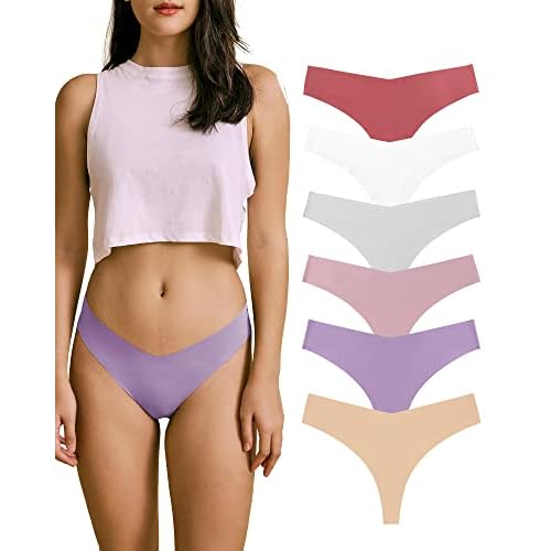 SHARICCA Women No Show Seamless Underwear Thong Invisible Soft Panties Multi Pack X-Small (6 Pack) 3 Black 3 Beige