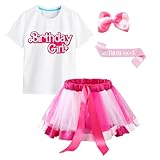 BACKSTRI Girls' Birthday Short Set Kids Comfortable Summer Party Outfits for Girls Fashionable Clothing Sets Size 3-8 Years (white, 8-9 Years)