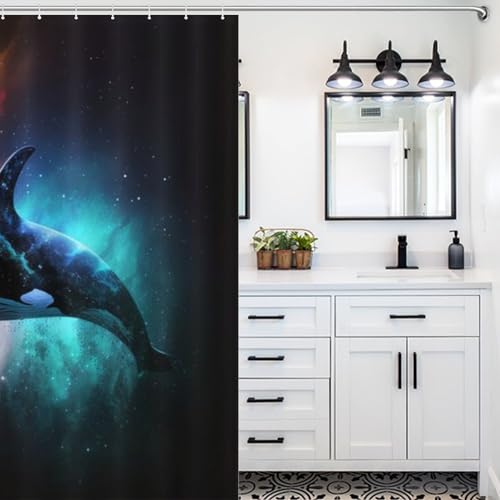 Rideau de douche en tissu polyester imperméable motif baleine 183cm